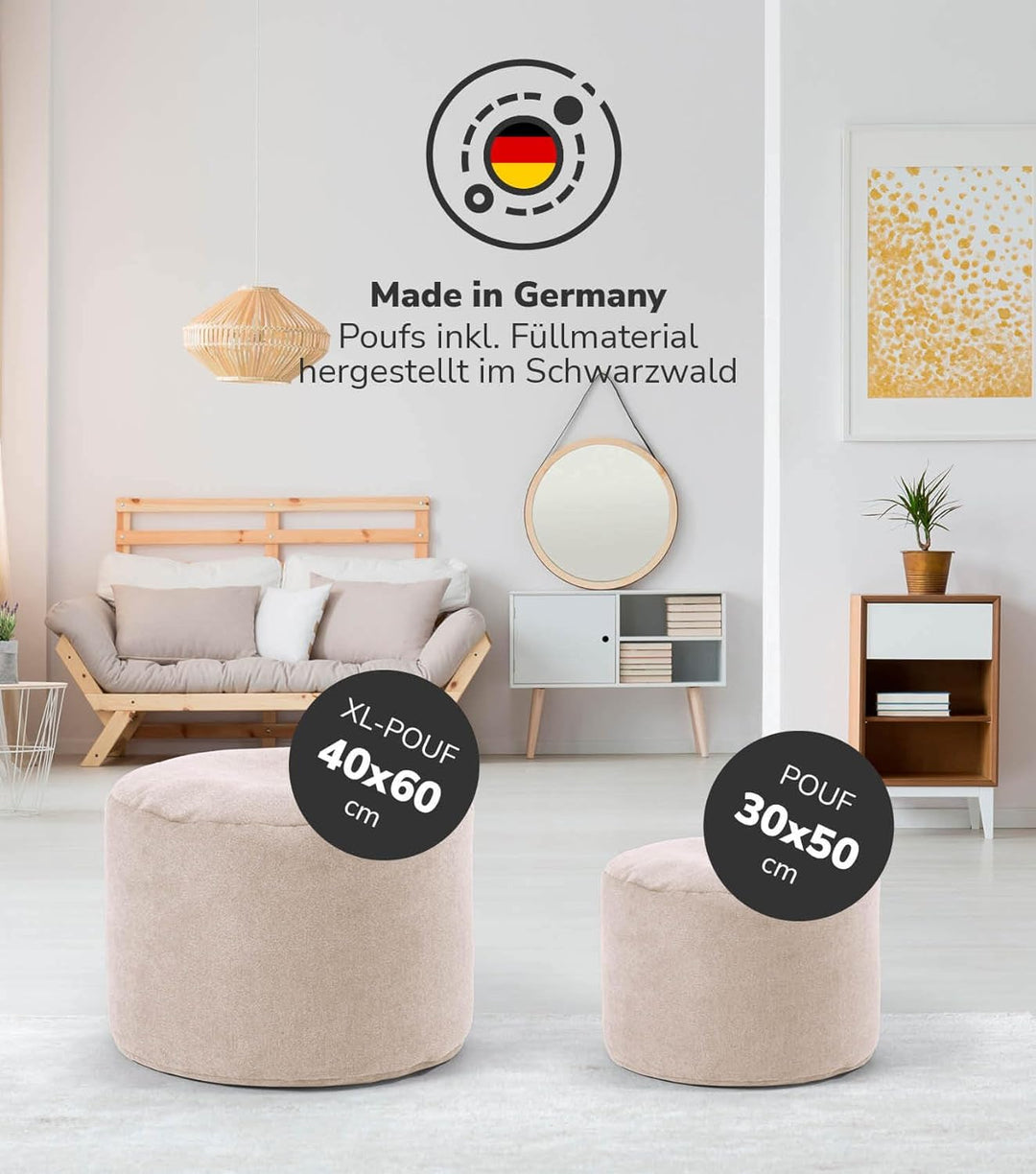 mokebo® Pouf, Hocker o. Bodenkissen 60x40cm &