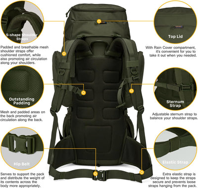 Mardingtop 50/60 Liter Erwachsene Taktischer Trekkingrucksacke Rucksack Outdoor Wanderrucksäcke Arme
