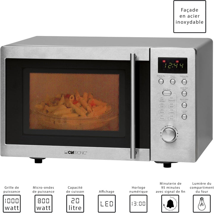 Clatronic® Mikrowelle mit Grill | 1000 Watt | platzsparende Mikrowelle Unterbau | 20L Garraum | Mikr