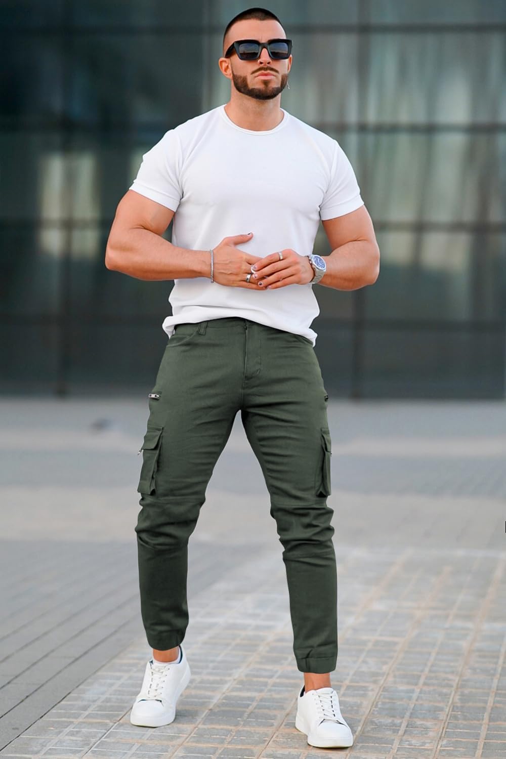 GINGTTO Herren Cargo Hose Stretch Jogginghose für Männer Casual Slim Fit Cargohose Herren, 28W / 30L