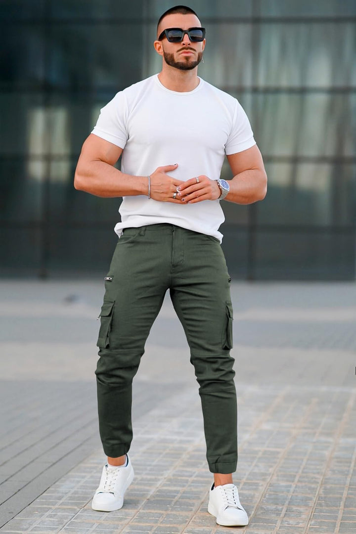 GINGTTO Herren Cargo Hose Stretch Jogginghose für Männer Casual Slim Fit Cargohose Herren, 28W / 30L