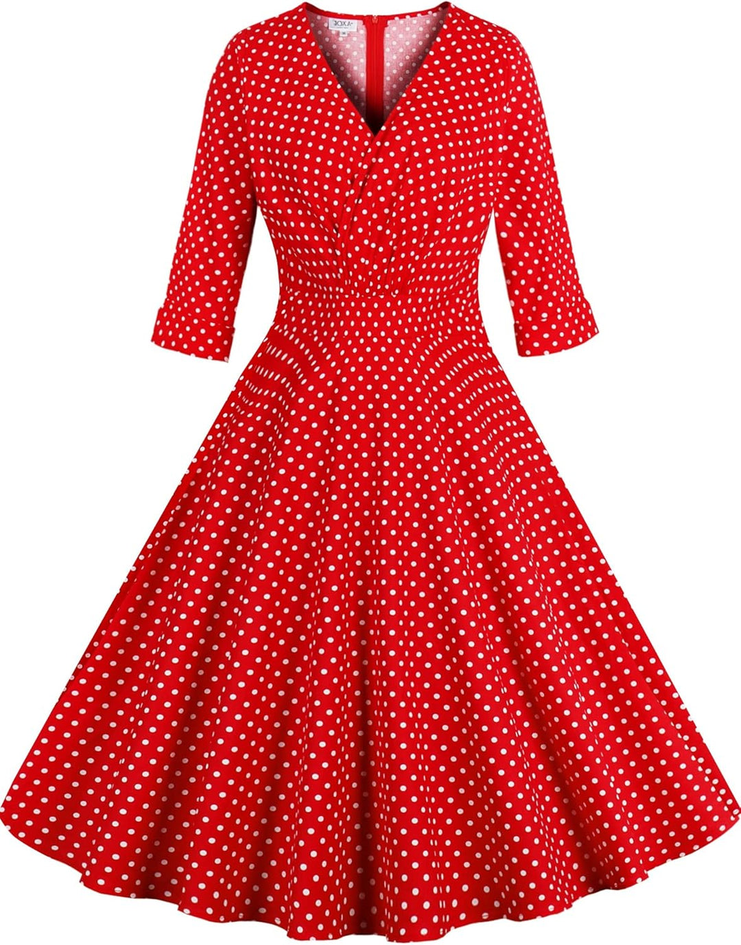 AXOE Damen 60er Jahre Kleid Cocktailkleid Abendkleid mit 3/4 Ärmel S Polka Dot Rot, S Polka Dot Rot