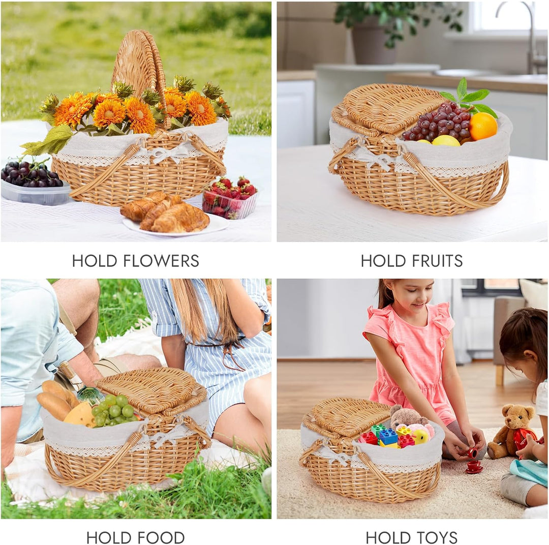 Happypicnic Picknickkorb aus Weidengeflecht mit Griff, 38,1 cm grosser, leerer Picknickkorb mit Deck