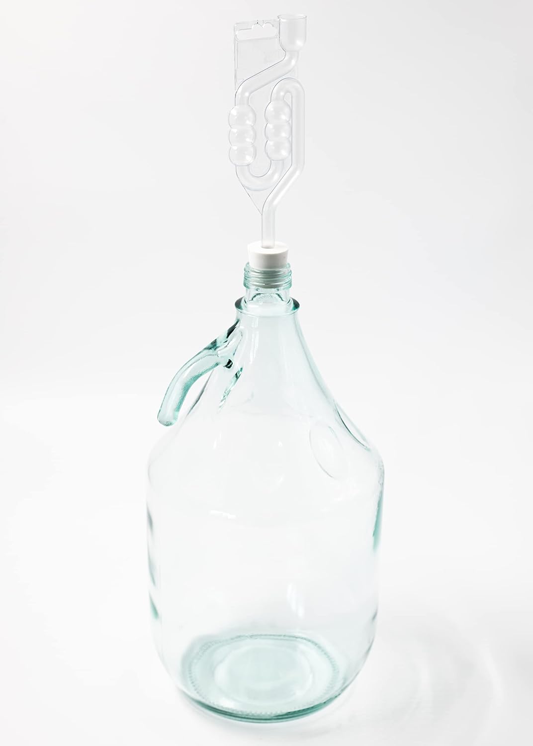 Enghals Ballonflasche mit Schraubverschluss, Schutzkorb, Luftschleuse und Stopfen für die Weinherste