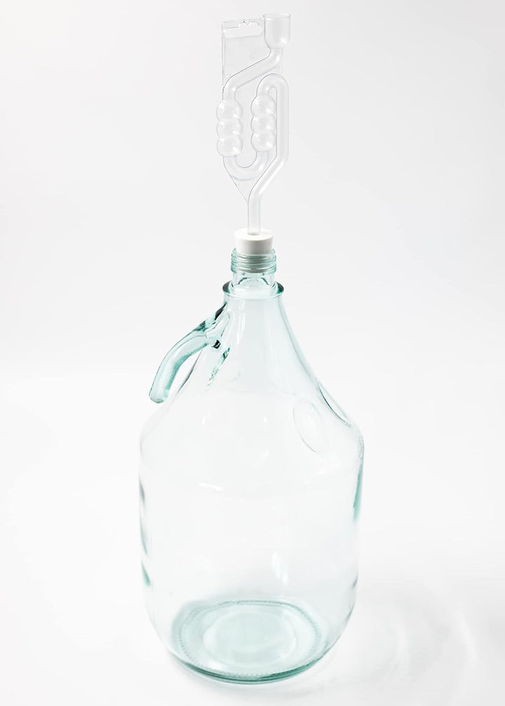 Enghals Ballonflasche mit Schraubverschluss, Schutzkorb, Luftschleuse und Stopfen für die Weinherste