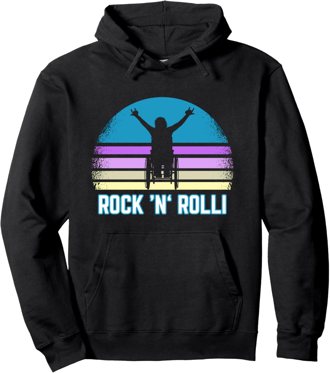 Rollifahrer Rock 'n' Rolli Wortspiel Metalfan im Rollstuhl Pullover Hoodie