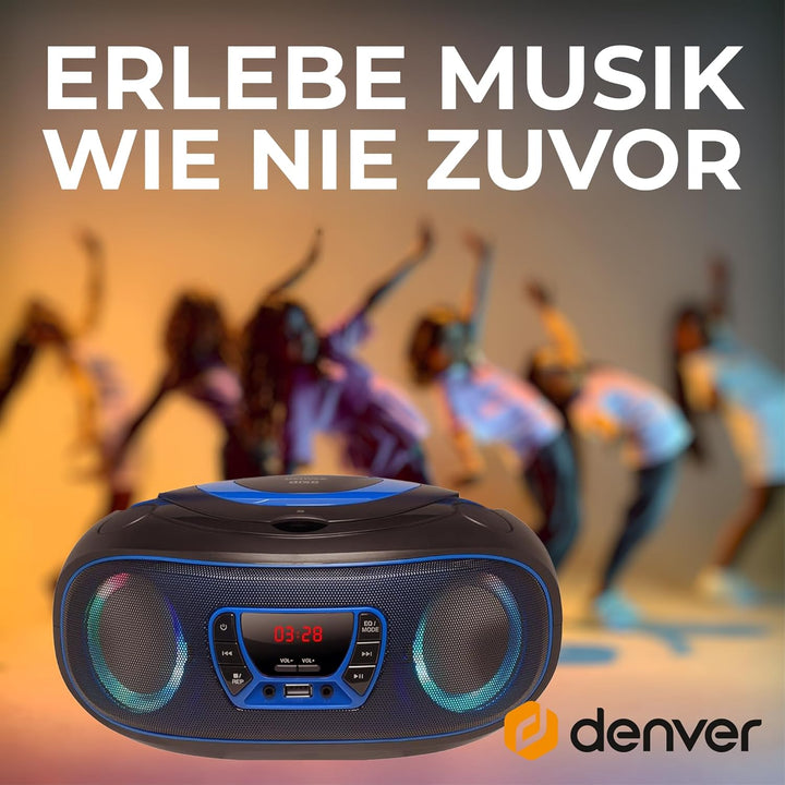 Denver TCL212BT Radio mit Bluetooth, Bluetooth Radio mit Lichteffekte, Tragbarer CD player, AUX, USB