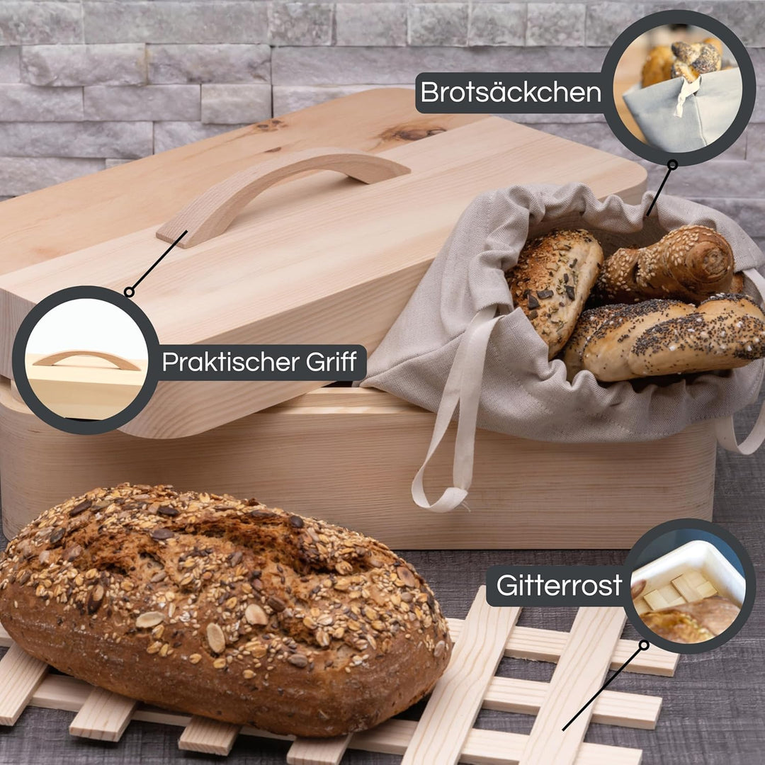 JOWE Zirbenbrotdose | Brotbehälter aus Zirbe | Brotaufbewahrungsbox aus Holz | Brotkasten aus Zirben