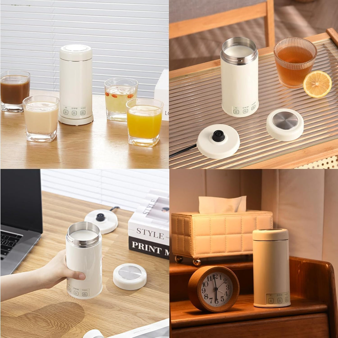 350ml Elektrischer Reisekaffeebecher mit 4-Temperaturstufen, 600W Tragbarer Milchwärmer & Thermosbec