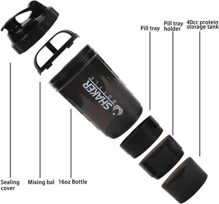 Shaker-Flasche – Protein-Shaker-Becher mit Aufbewahrungsfächern – auslaufsichere Workout-Shake-Flasc
