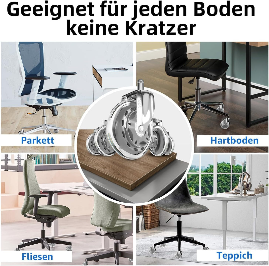 Sytopia Gummirollen Bürostuhl 11mm x 22 mm, 5er Set Rollen für Bürostühle, Parkett Rollen Bürostuhl