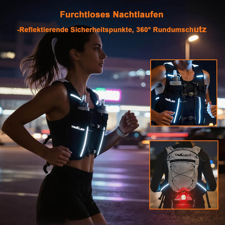 Tavaler Laufweste Damen und Herren 5L Kapazität mit Trinkflasche 500 ml | Verstellbar Laufrucksack U