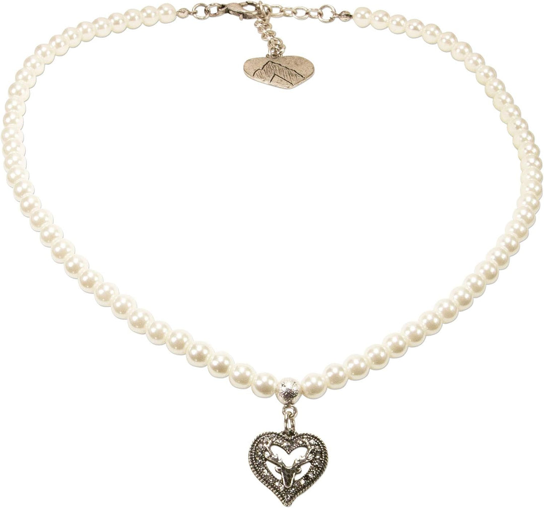 Alpenflüstern Trachtenschmuck-Set Perlen-Trachtenkette und Trachten-Armband Strassherz Hirsch - Dame
