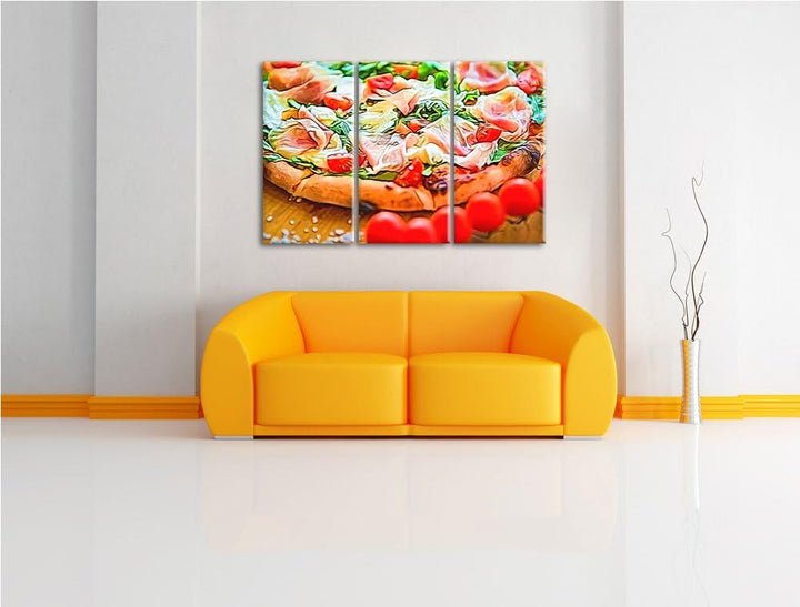 leckere Pizza3-Teiler Leinwandbild 120x80 Bild auf Leinwand, XXL riesige Bilder fertig gerahmt mit K