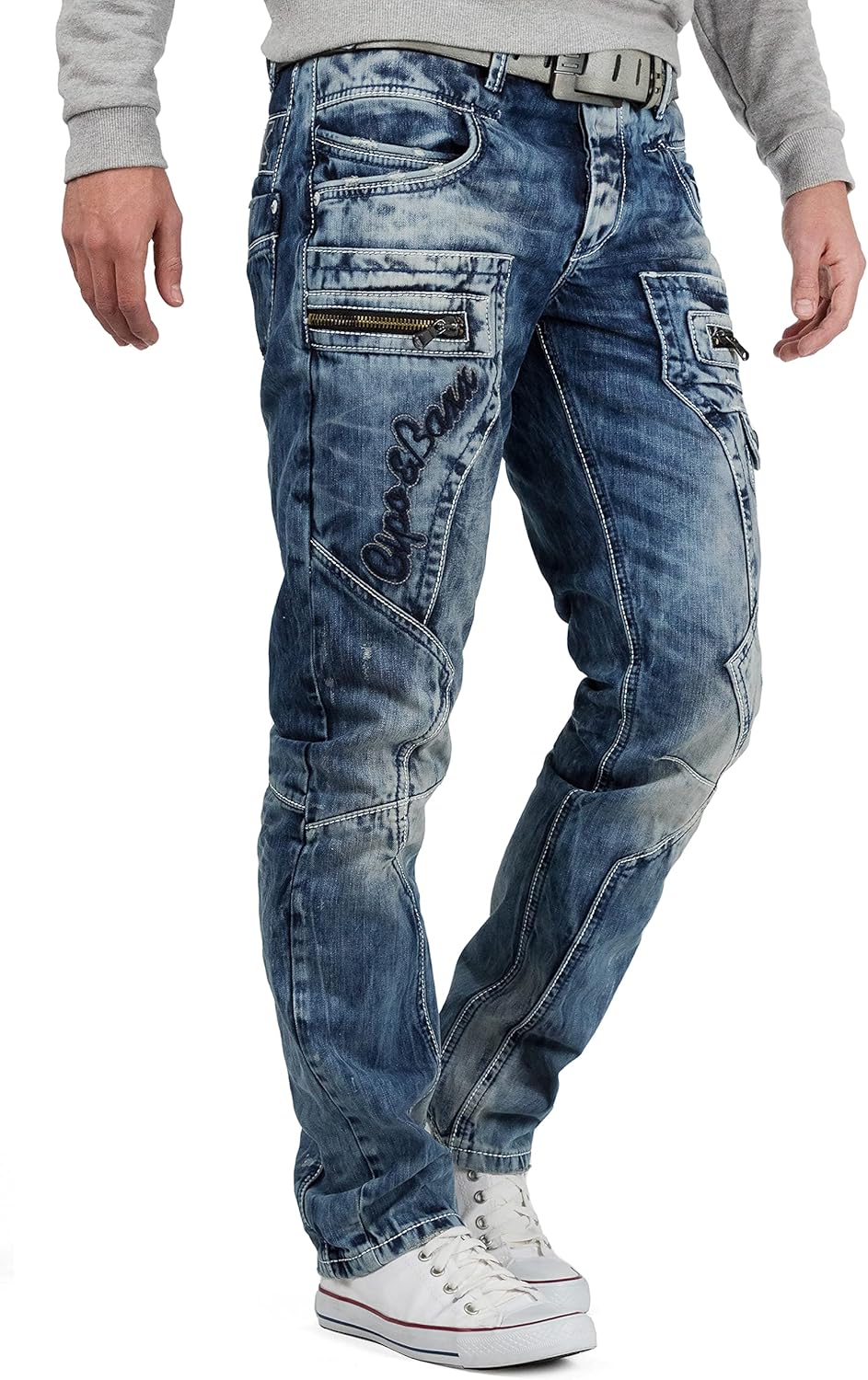 Cipo & Baxx Herren Jeans – Stylische Regular-Fit Denim mit Stone-Washed-Design, Used-Look & markante