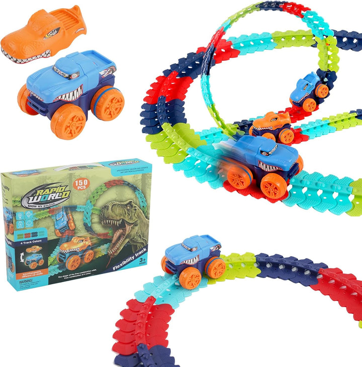 Kinder Rennbahn Spielzeug, 150pcs Autorennbahn Auto Spielzeug mit 2 Glow Cars Spielzeug, Autorennbah