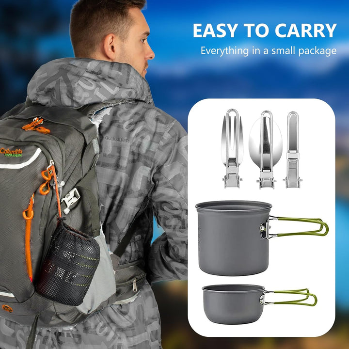Camping Geschirr Set: Camping Besteck Set, vielseitig Camping Kochgeschirr Set, Backpacking Kochen a