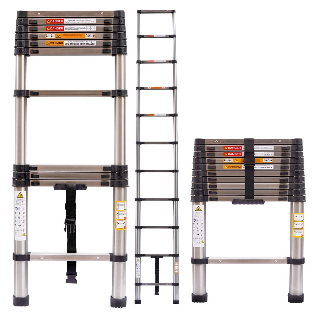 Teleskopleiter 3,2M, Klappleiter, Edelstahl, Leiter max. 150 kg,von Wohnmobilen, Gartenarbeiten, Rep