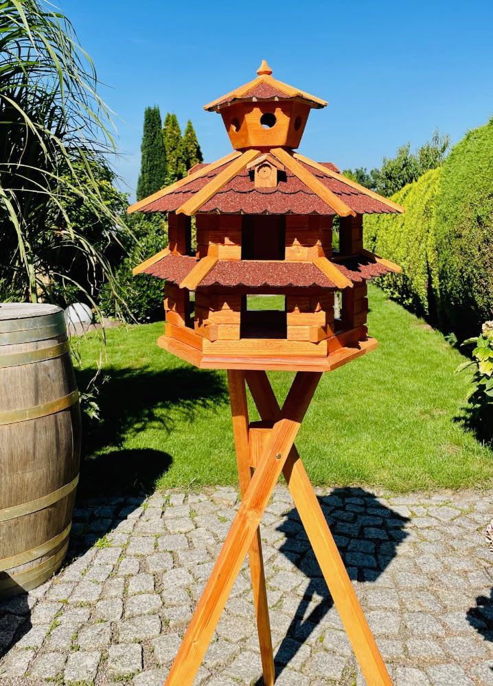Vogelvilla wetterfest von L bis XXL Futterhaus Vogelhaus mit oder ohne Ständer in Braun mit Rot, Grü