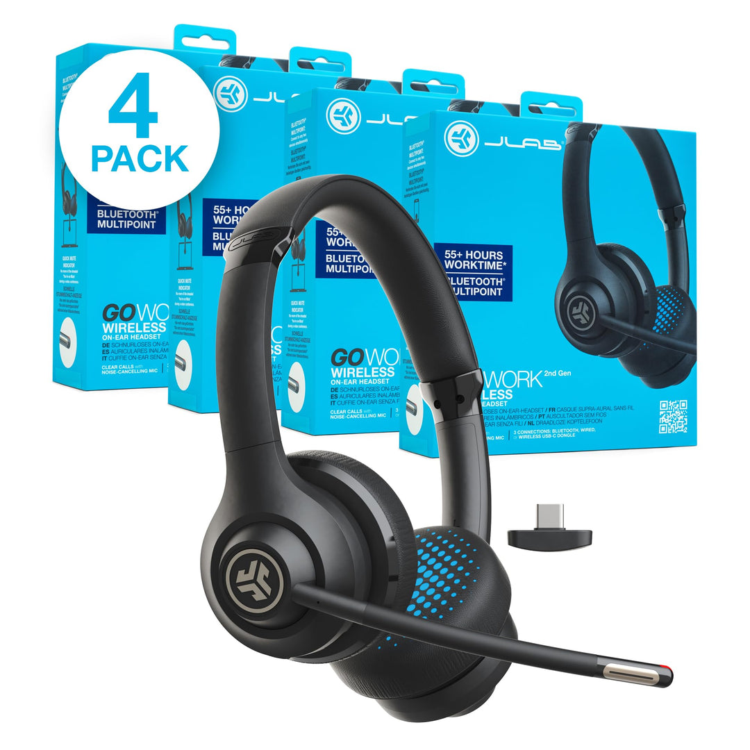 JLab Go Work 2nd Gen Headset mit Mikrofon Bluetooth & USB C Dongle, 55+ Std. Akku, On Ear Wireless H
