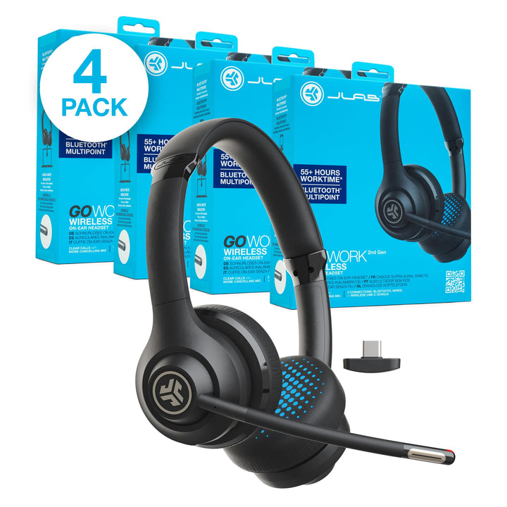JLab Go Work 2nd Gen Headset mit Mikrofon Bluetooth & USB C Dongle, 55+ Std. Akku, On Ear Wireless H