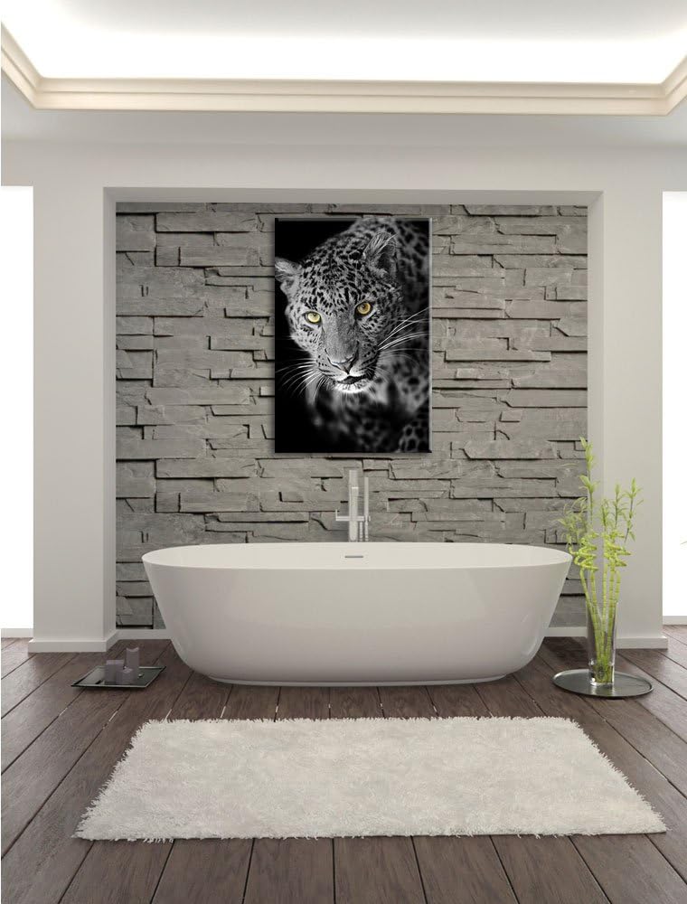 Dark prächtig anmutiger Leopard schwarz/weiss Format: 100x70auf Leinwand, XXL riesige Bilder fertig