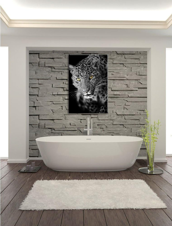 Dark prächtig anmutiger Leopard schwarz/weiss Format: 100x70auf Leinwand, XXL riesige Bilder fertig