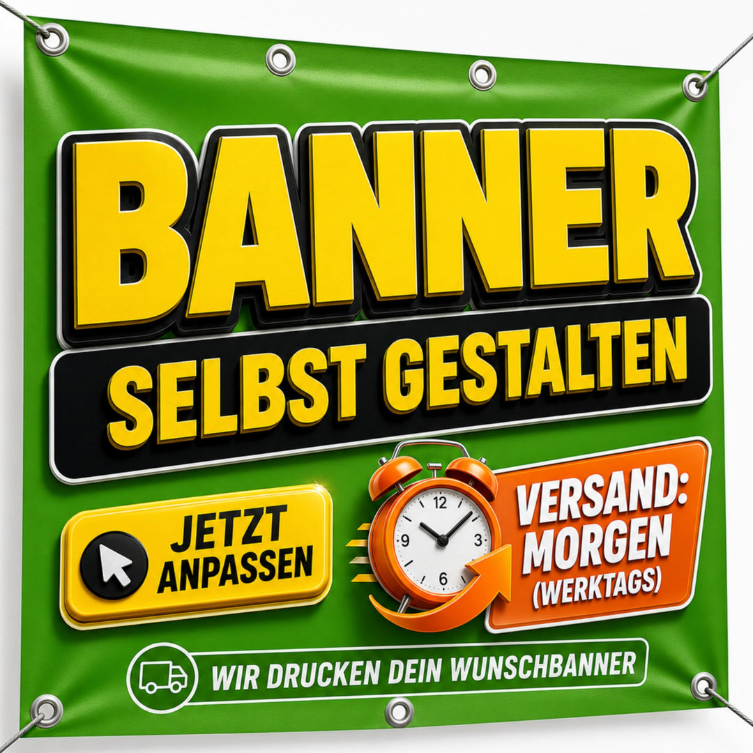 PRINT.GG Personalisierter Werbebanner - Gestalten Sie Ihr eigenes Banner mit Text, Grafik und Farben