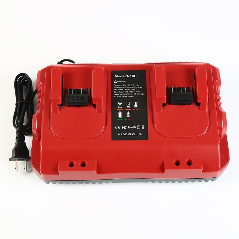 2 Ports Ladegerät Kompatibel mit Milwaukee M18 Akku, 18V Charger 48-59-1812 48-59-1802 48-59-1804, M