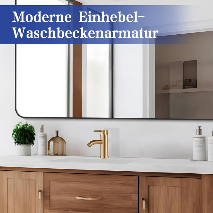 kisimixer Wasserhahn Bad Gebürstetes Gold Waschtischarmatur, Armatur Badezimmer Einhebelmischer Misc