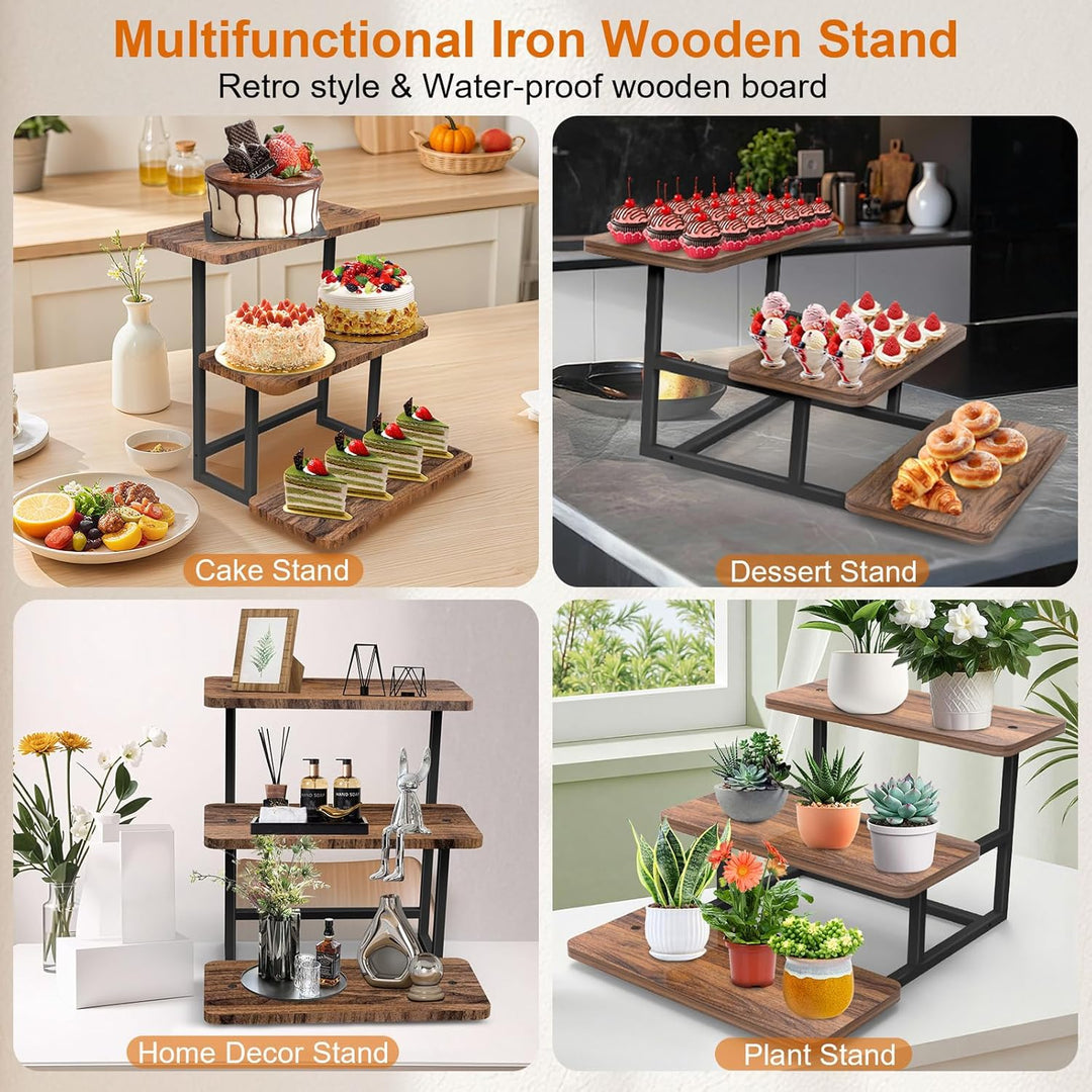 3 Etagen Kuchen und Cupcake Ständer aus Holz, Etagere für Desserts, Donuts, Kekse, Macarons, Obst, H