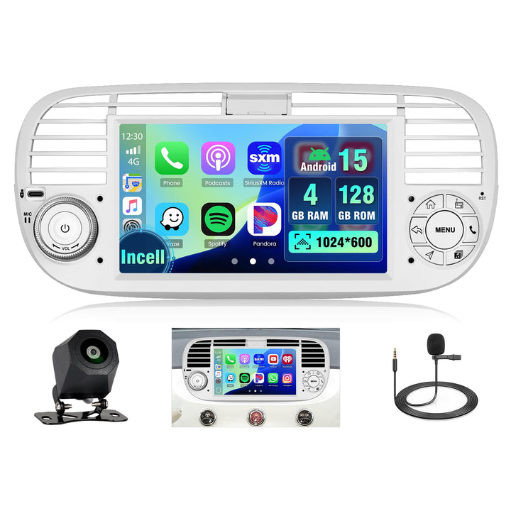 Hikity 4+128G Android Autoradio mit Bildschirm für FIAT 500 2007-2015 Wireless Carplay, Autoradio mi