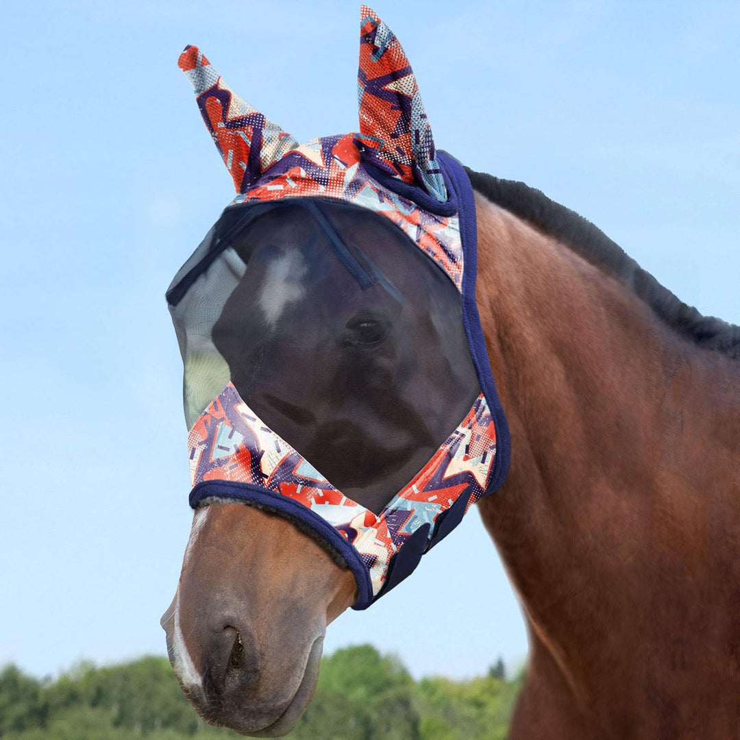 Harrison Howard CareMaster Pferde Fliegenmaske Standard mit Ohren UV-Schutz für Pferde-Abstrakte Gra