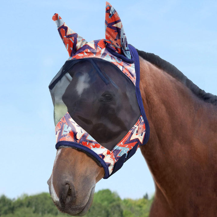 Harrison Howard CareMaster Pferde Fliegenmaske Standard mit Ohren UV-Schutz für Pferde-Abstrakte Gra