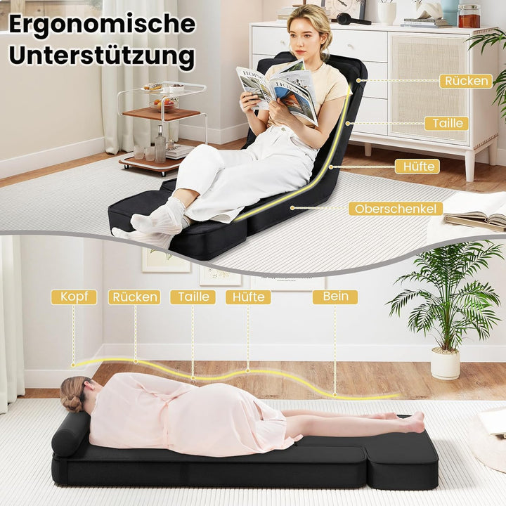 GOPLUS Bodensofa, gepolsterter Bodenstuhl mit Verstellbarer Rückenlehne & Kopfstütze, Bodensessel mi