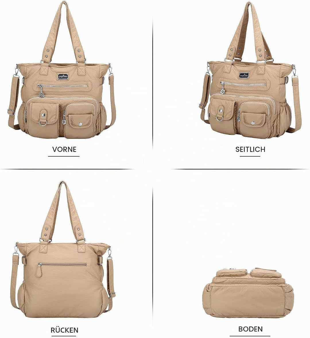 AngelKiss Handtasche Damen Schultertasche Multifunktionale Umhängetaschen Gewaschenes Veganes Leder