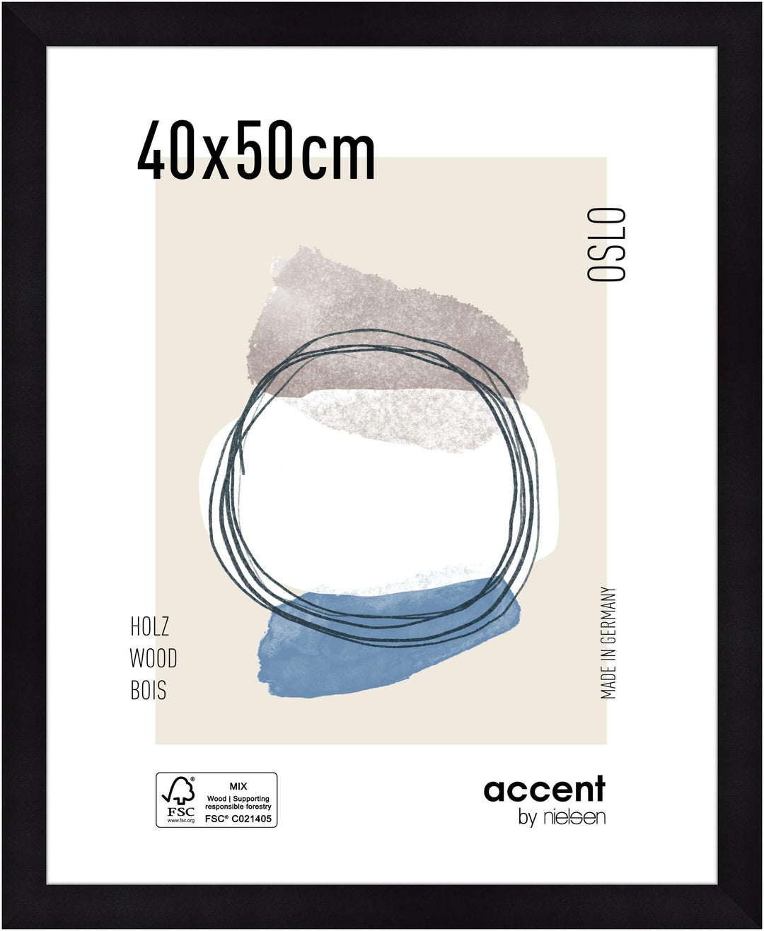 accent by nielsen Holz Bilderrahmen Oslo, 40 x 50 cm, Schwarz | Holz Posterrahmen im Hoch- &amp; Querfor
