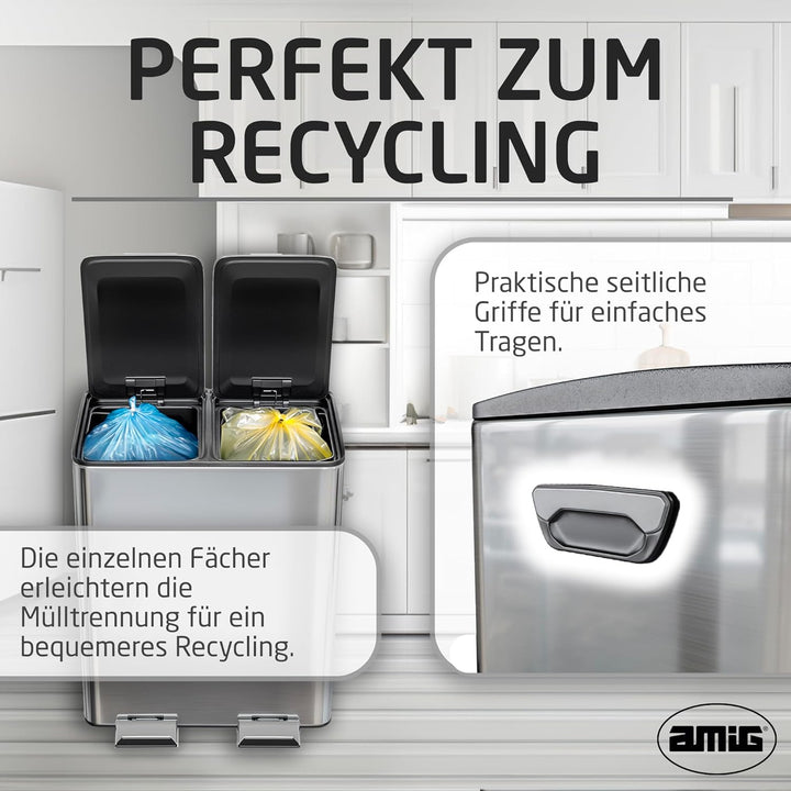 Amig - Doppelte Recycling-Mülleimer mit Pedalen Mod. RECIK EVO 40 L - 2 separate Behälter mit je 20