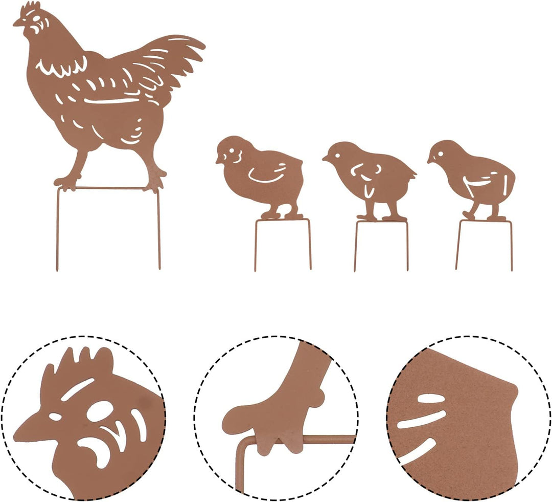 Housoutil 4 Stücke Gartenstecker Huhn Metall Gartenstatuen Osterdeko Blumentopf Stecker Hühn Küken F