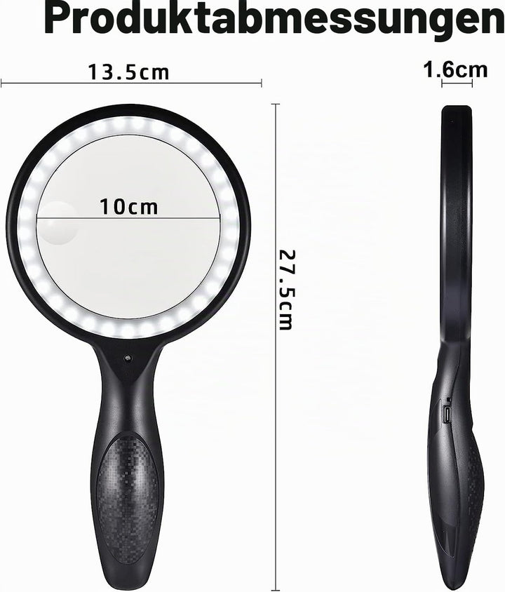 Lupe mit Licht, 60 Fach 30 Fach 33 LED Handlupe 30X Leselupe mit Licht, USB-Aufladung Lupe 3 Modi Le