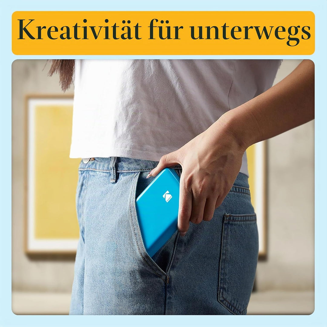 Kodak Step Sofortbild-Smartphone-Drucker – 75 Blatt Paket – Zink 2x3” Fotos – Bluetooth – Blau Druck