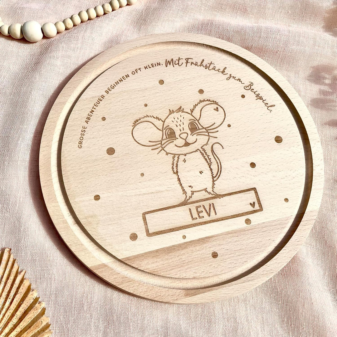 Frühstücksbrettchen mit Gravur individuelles rundes Holzbrett mit Name für Kinder, Mädchen & Jungen