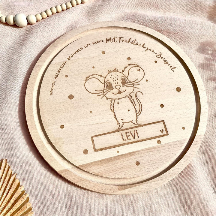 Frühstücksbrettchen mit Gravur individuelles rundes Holzbrett mit Name für Kinder, Mädchen & Jungen