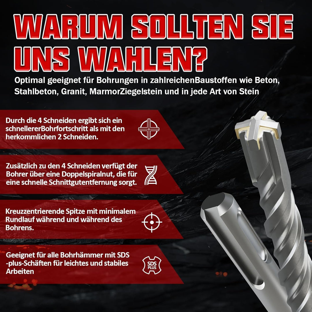 CSOOM SDS Plus Bohrer in den Grössen 5,5,6,6,6,8,8,8,10,12(160mm),Professionell Betonbohrer，Ideal zu