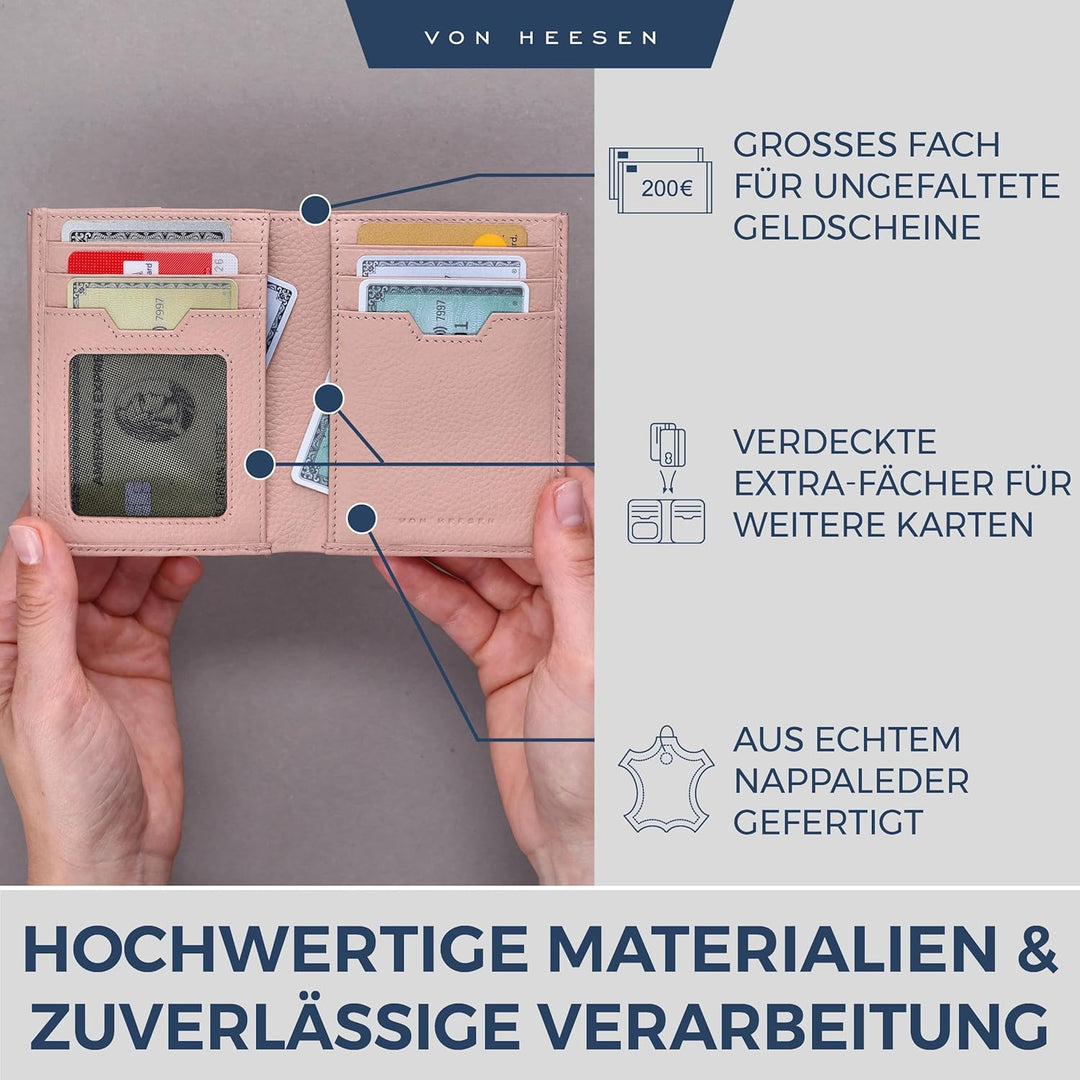 VON HEESEN® Leder Geldbörse mit Münzfach &amp; RFID Schutz Herren &amp; Damen - Echtleder Geldbeutel für Män