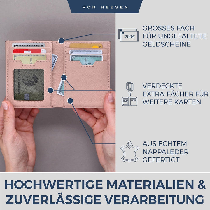 VON HEESEN® Leder Geldbörse mit Münzfach &amp; RFID Schutz Herren &amp; Damen - Echtleder Geldbeutel für Män