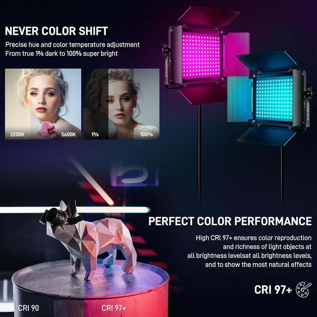 GVM LED Videoleuchte RGB, 50W APP-Steuerung RGB Videolicht LED Dauerlicht mit 8 Lichteffektszenen, 3