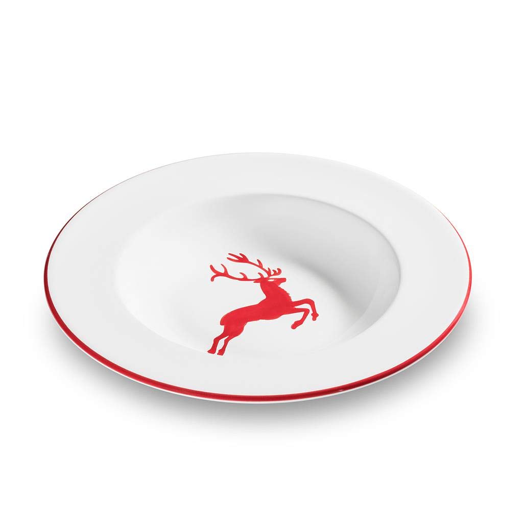 GMUNDNER KERAMIK Suppenteller Gourmet Durchmesser : 24 cm rubinroter Hirsch Geschirr, handgemacht in