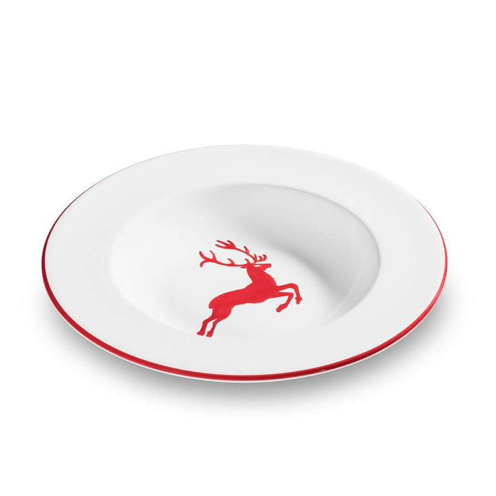 GMUNDNER KERAMIK Suppenteller Gourmet Durchmesser : 24 cm rubinroter Hirsch Geschirr, handgemacht in