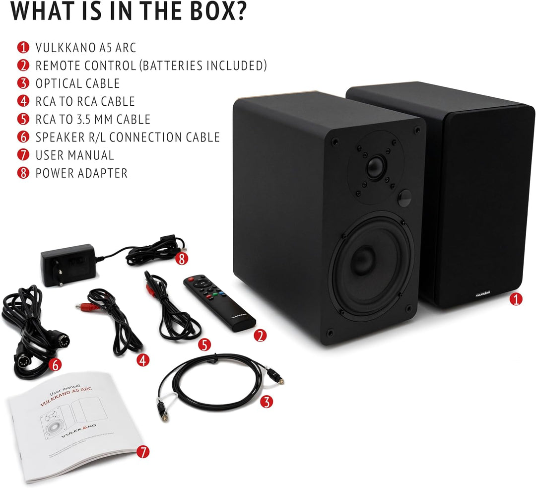 VULKKANO A5 ARC Aktivlautsprecher mit 5.25" Woofer, Bluetooth 5.0, HDMI ARC, Optische, RCA, USB, mit